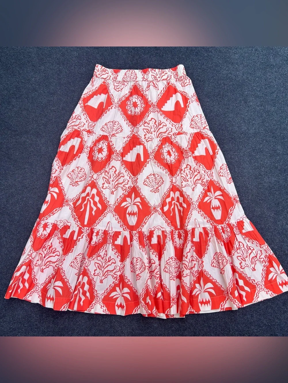 Oliphant Button Front Tiered Midi Skirt in Asterias Red Medium
